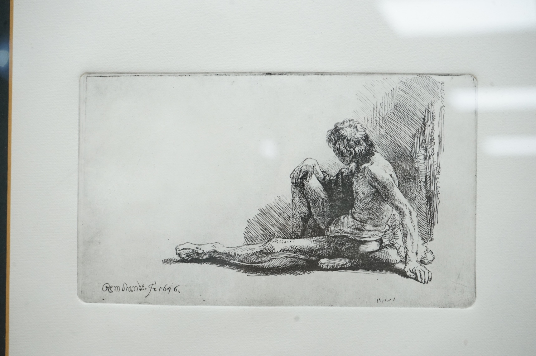 After Rembrant (1606-1669), etching, ‘Nude Man Seated’, signed in the plate, 33 x 24cm